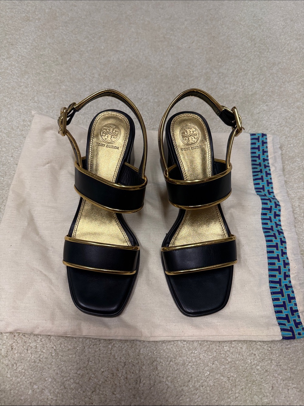 Tory Burch black and gold heel 8.5